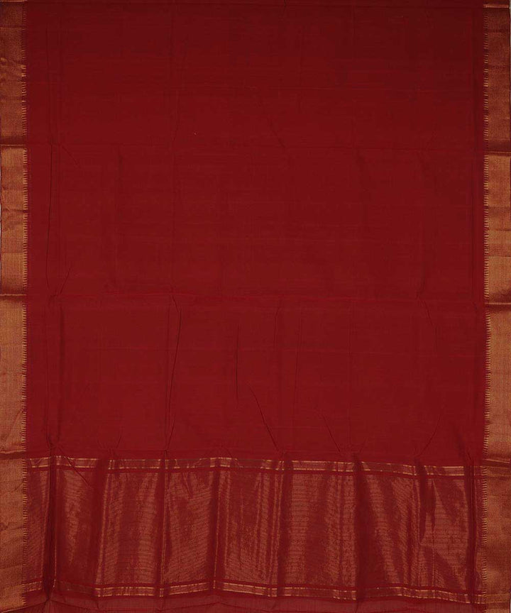 Maroon gold big border cotton handwoven mangalagiri saree