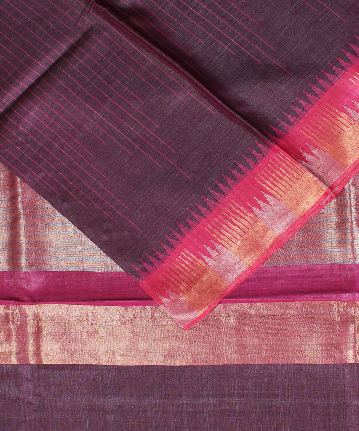 Purple pink handwoven kosa tussar silk saree