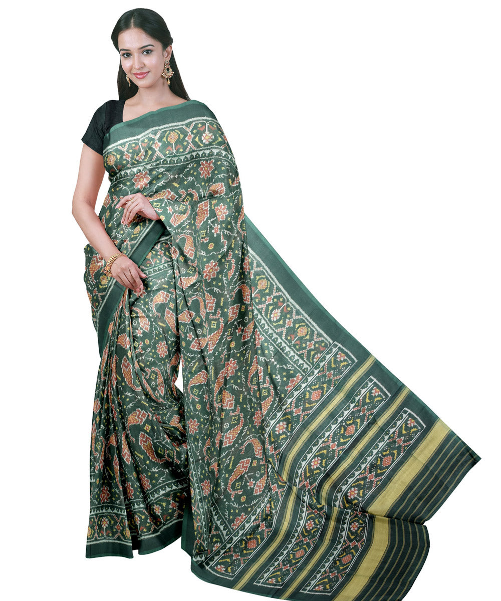 Dark green handloom cotton patola sari