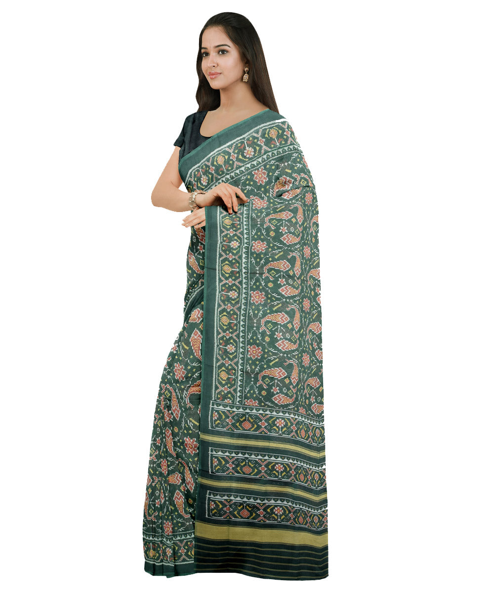 Dark green handloom cotton patola sari