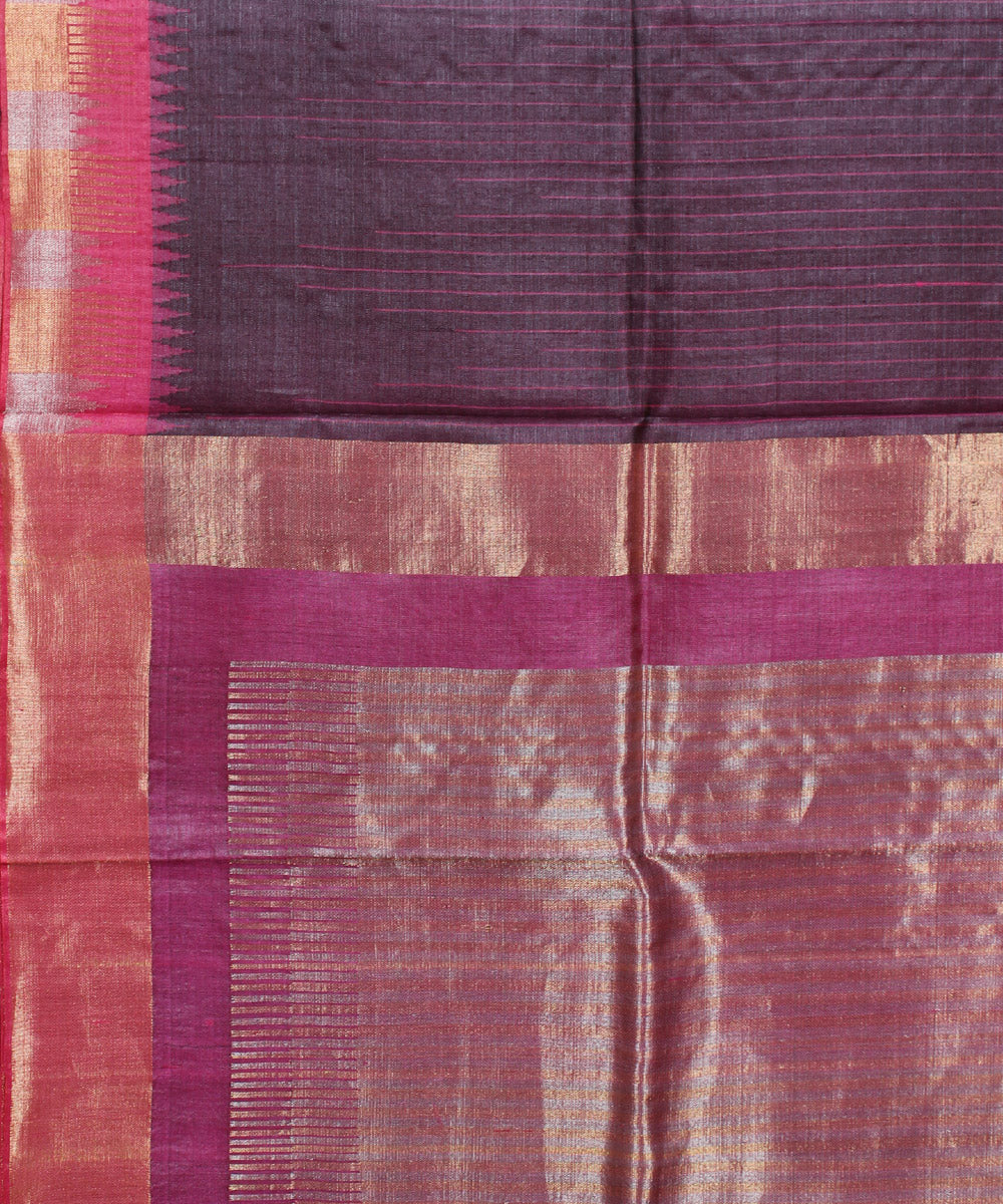 Purple pink handwoven kosa tussar silk saree