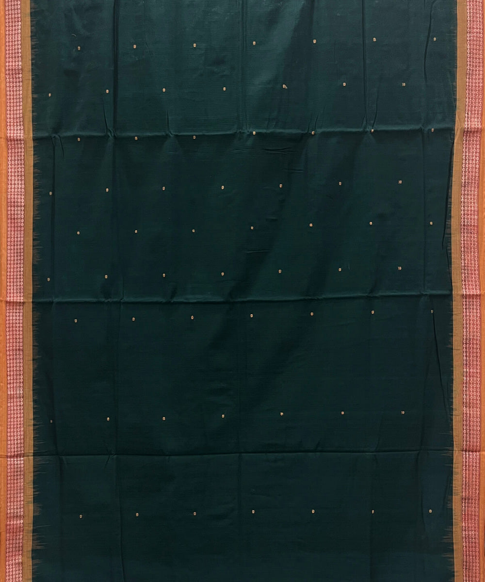 Dark green yellow cotton handwoven bomkai saree