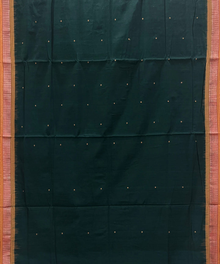 Dark green yellow cotton handwoven bomkai saree