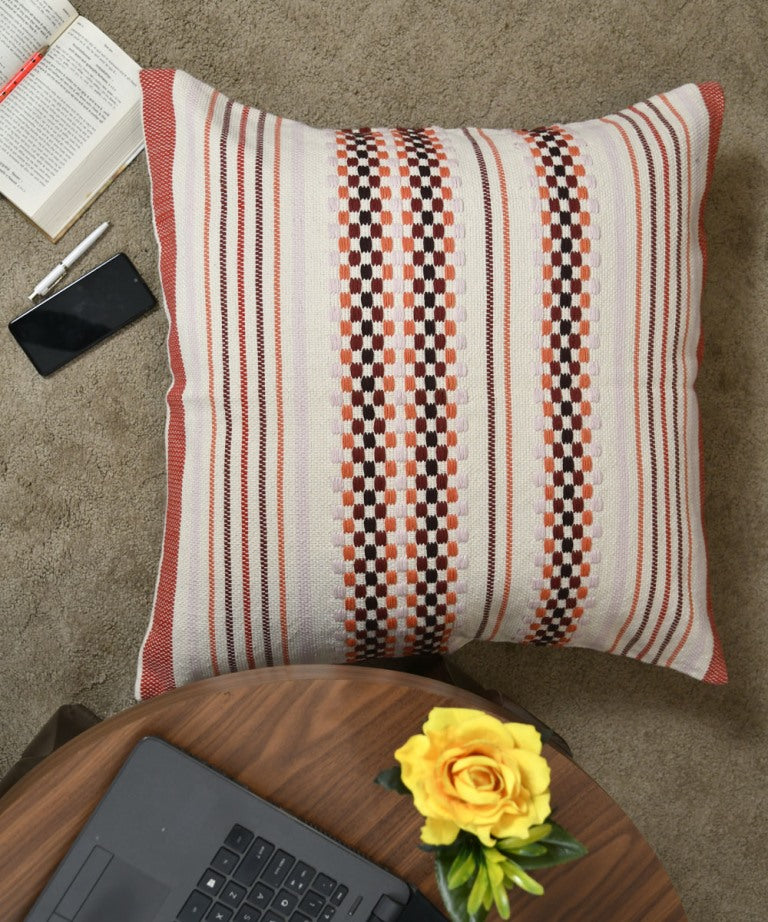 Multicolor handwoven stripes cotton cushion cover