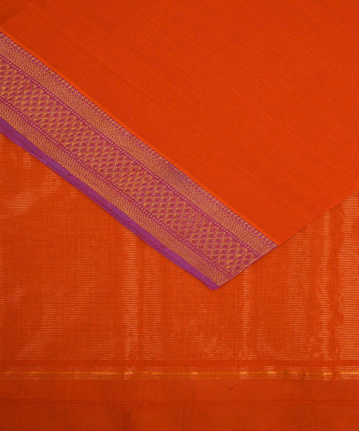 Orange gold big border cotton handoom mangalagiri saree