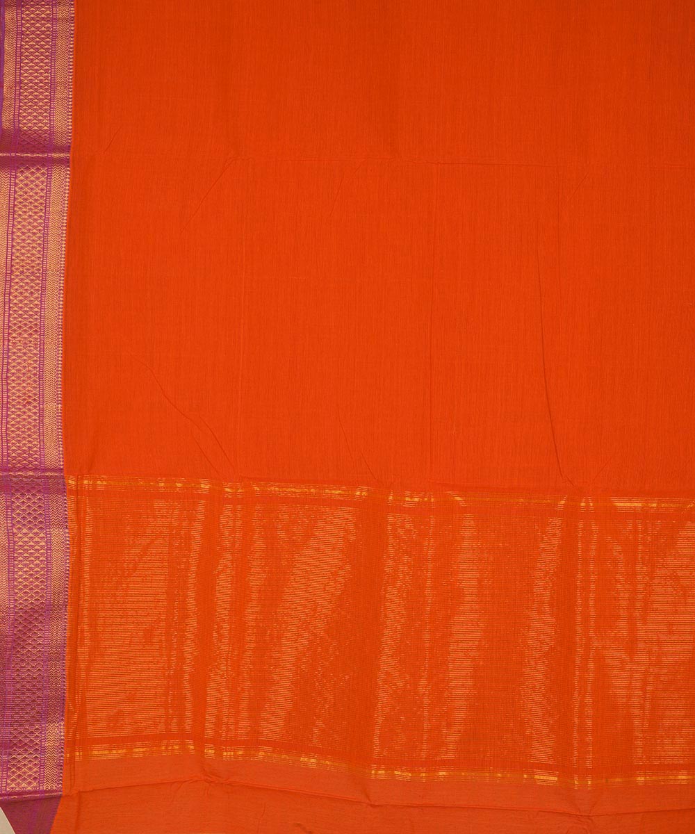 Orange gold big border cotton handoom mangalagiri saree