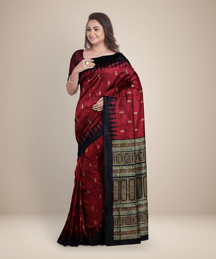 Red black silk handloom bomkai saree