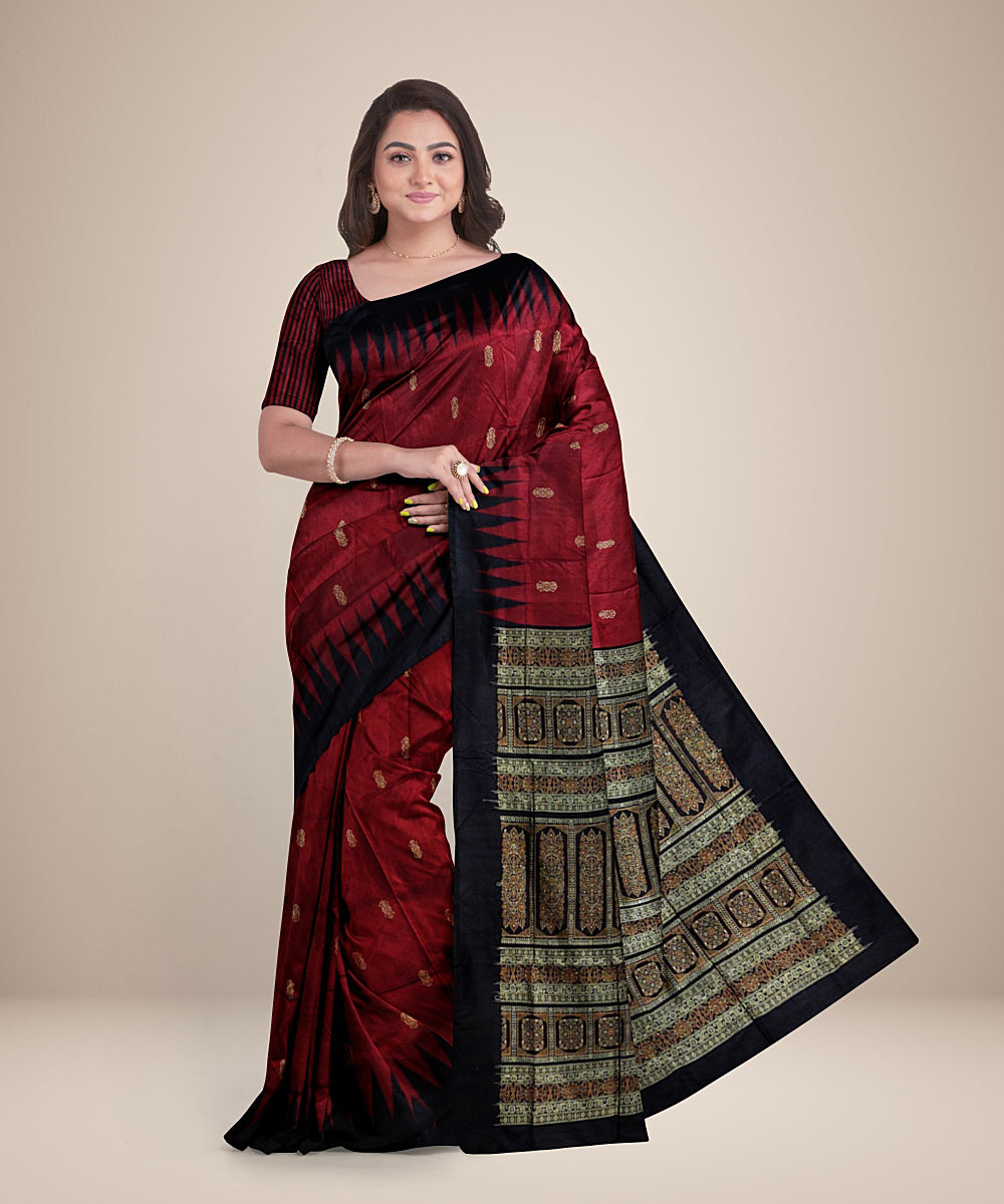 Red black silk handloom bomkai saree