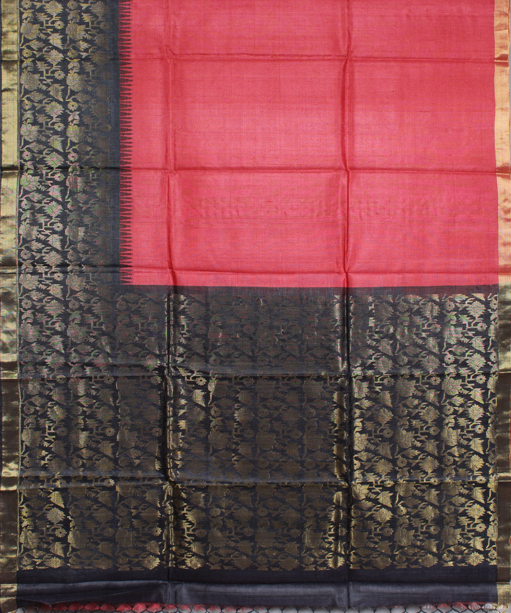 Red black handwoven kosa tussar silk saree
