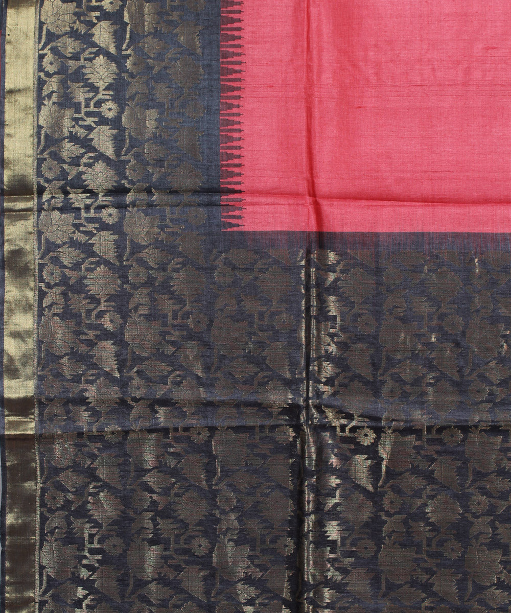 Red black handwoven kosa tussar silk saree