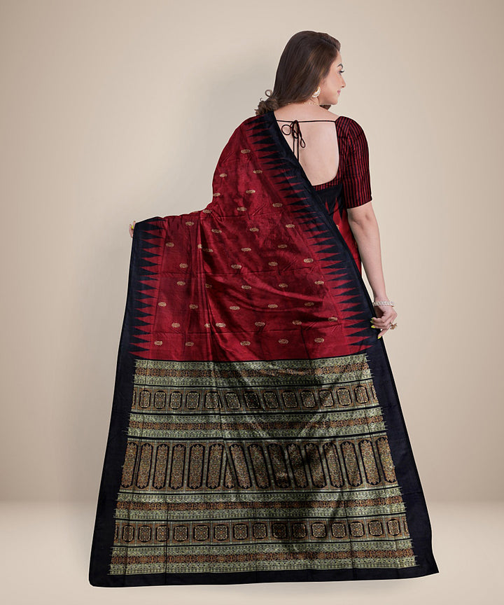 Red black silk handloom bomkai saree