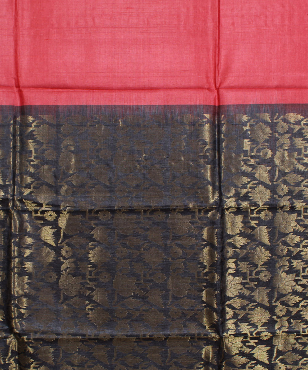 Red black handwoven kosa tussar silk saree