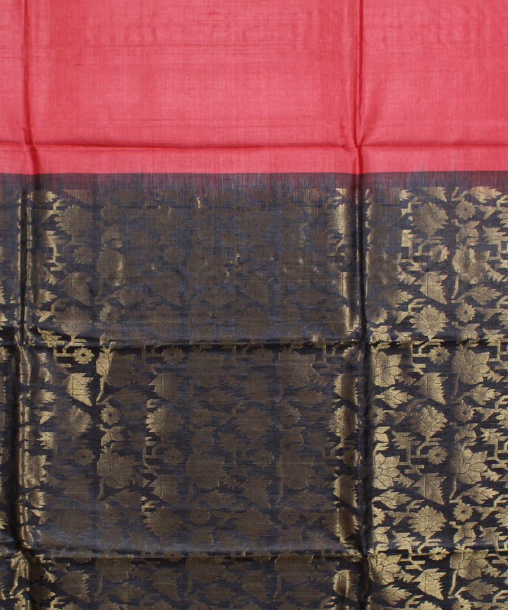 Red black handwoven kosa tussar silk saree