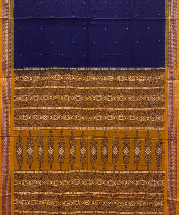 Navy blue yellow cotton handwoven bomkai saree