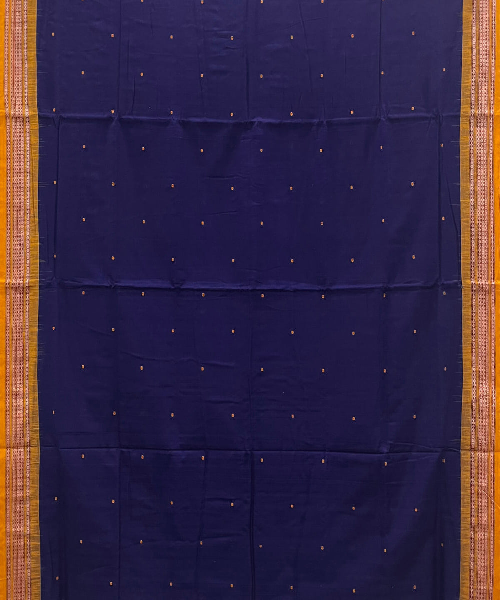 Navy blue yellow cotton handwoven bomkai saree