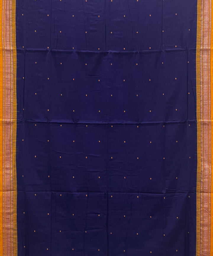 Navy blue yellow cotton handwoven bomkai saree