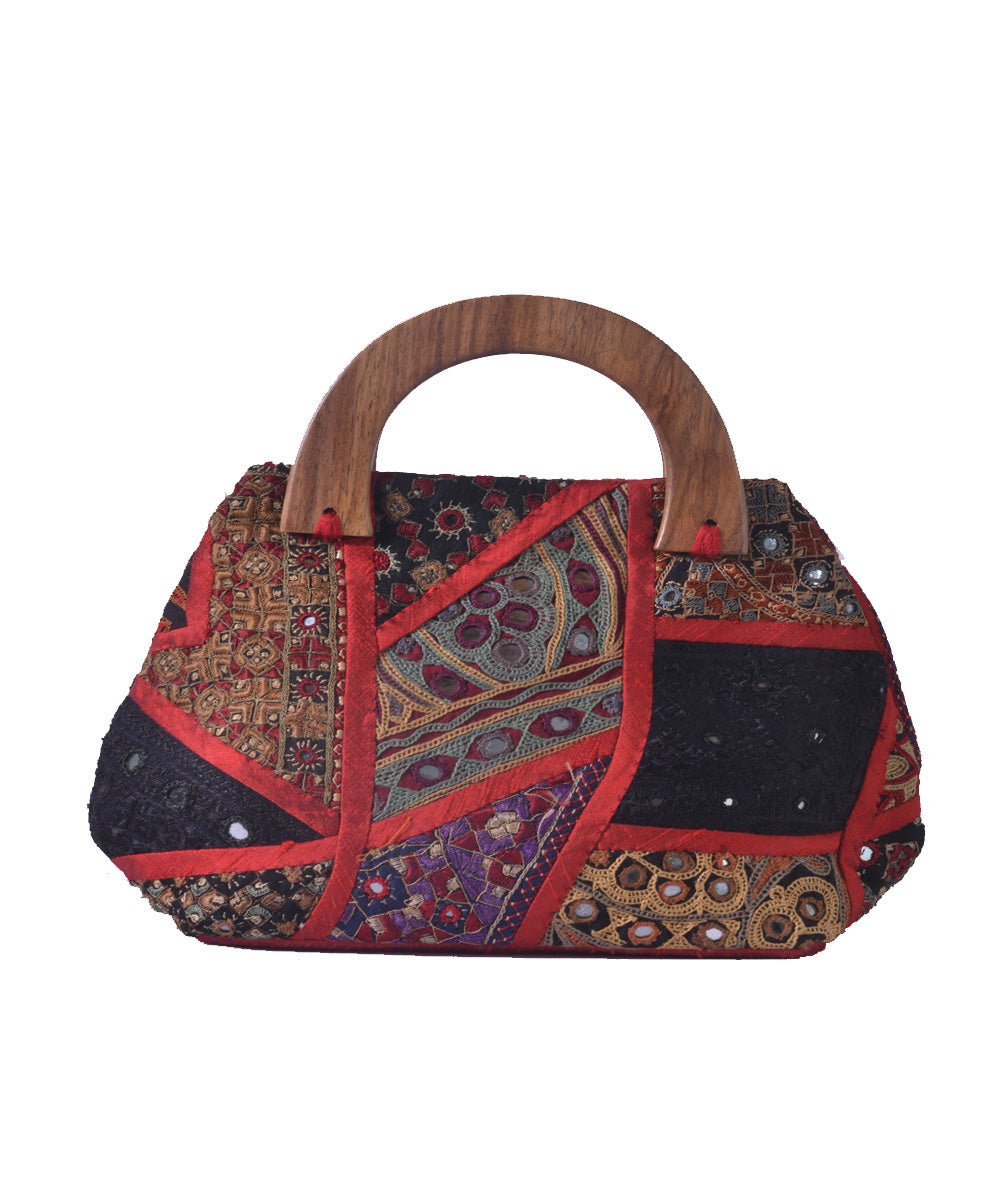 Red hand embroidery silk bag