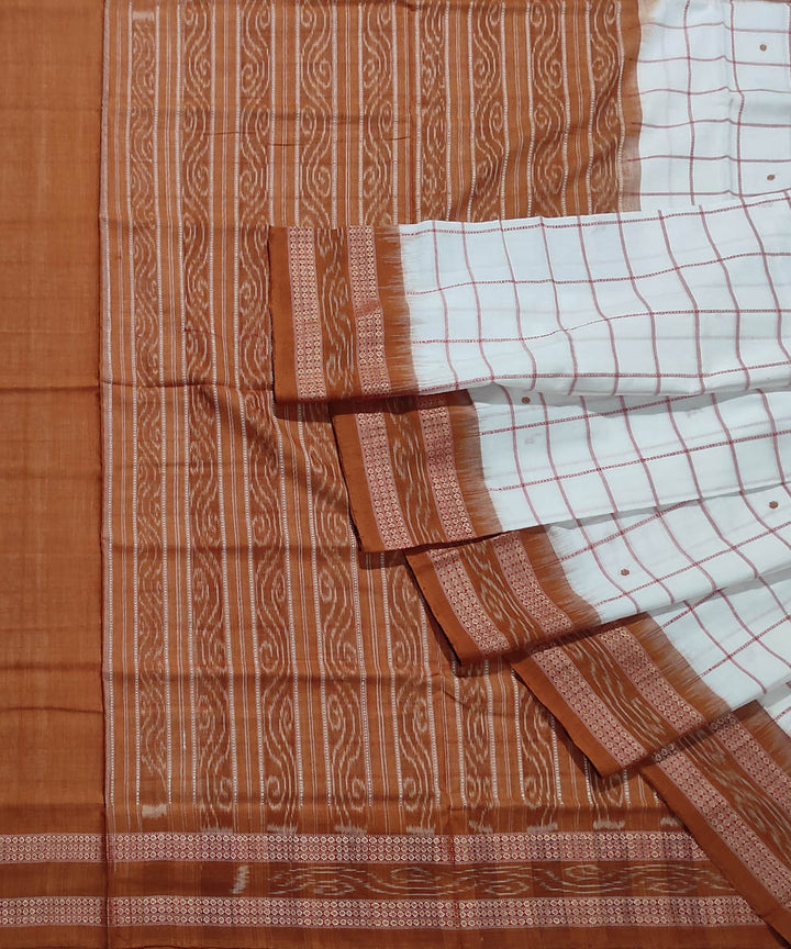 White brown handwoven cotton sambalpuri saree