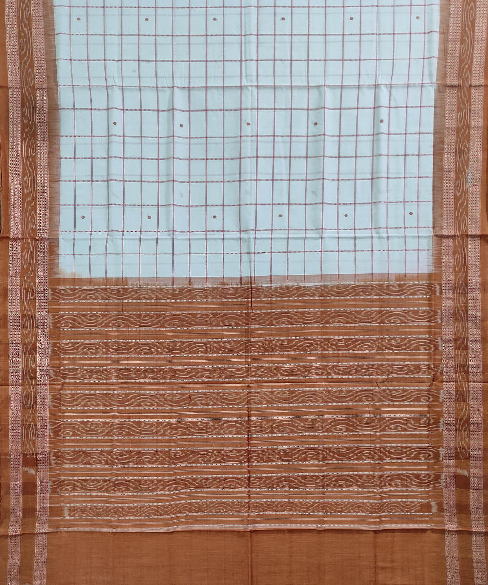 White brown handwoven cotton sambalpuri saree
