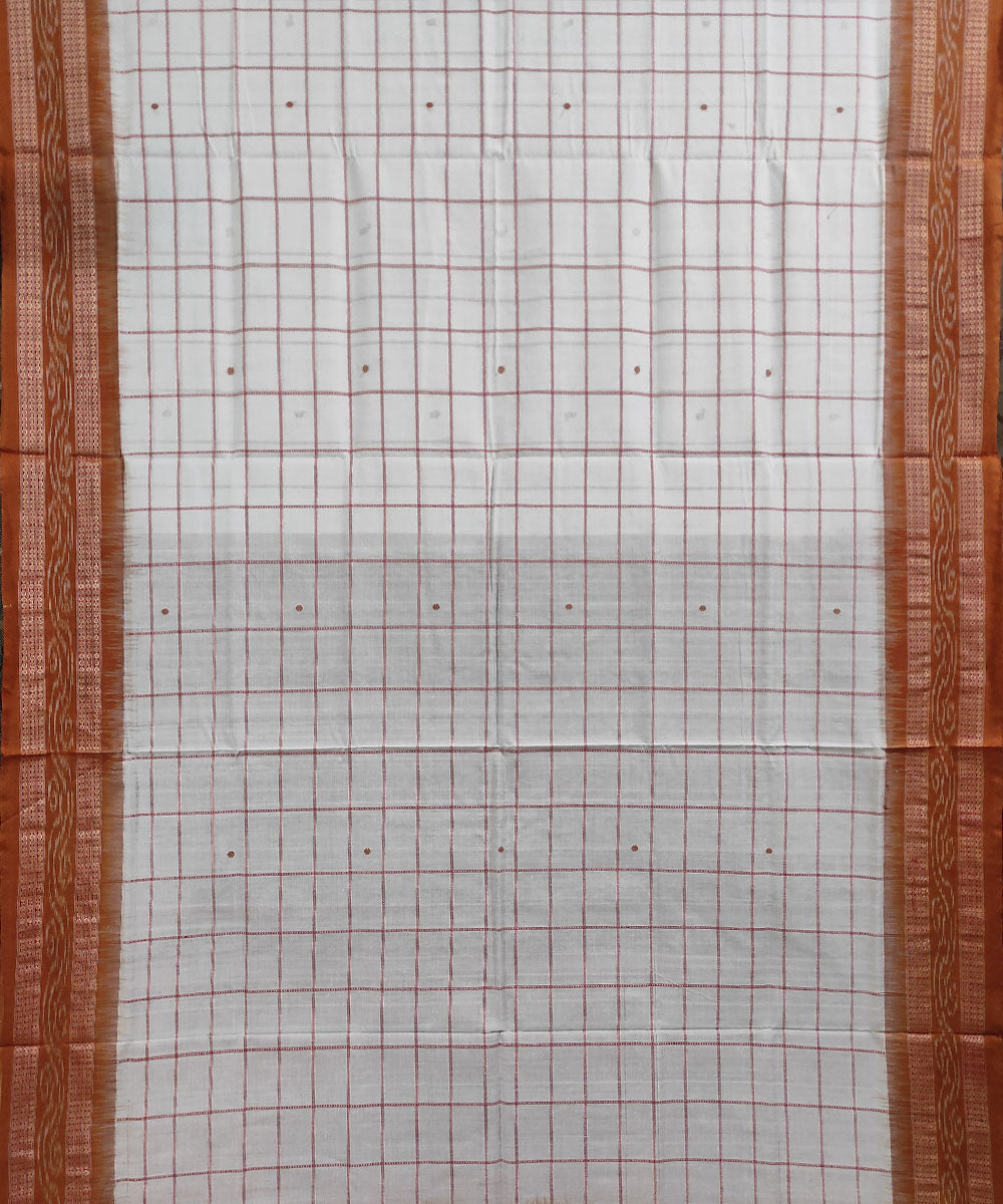 White brown handwoven cotton sambalpuri saree