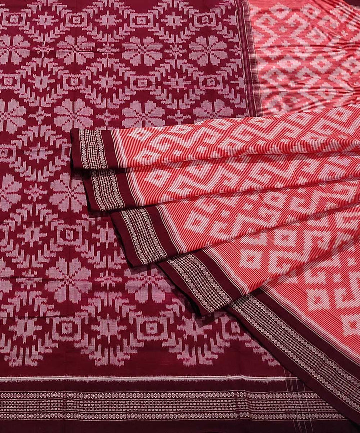 Orange maroon handloom cotton sambalpuri saree