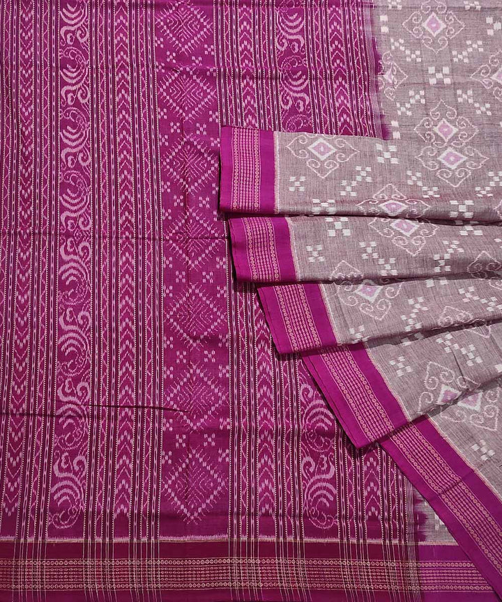 Grey magenta handwoven cotton sambalpuri saree