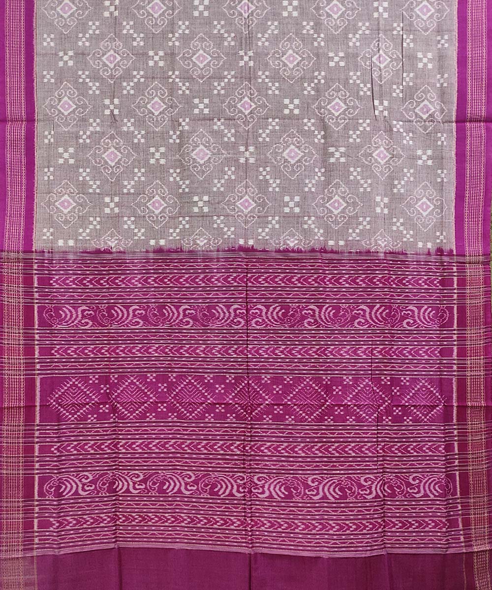 Grey magenta handwoven cotton sambalpuri saree