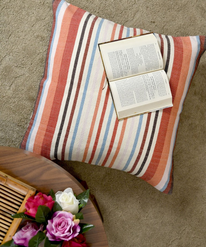 Multicolour handwoven stripes cotton cushion cover