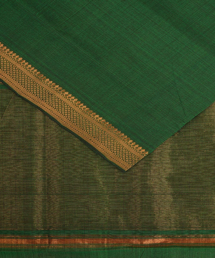 Dark green gold border cotton handwoven mangalagiri saree