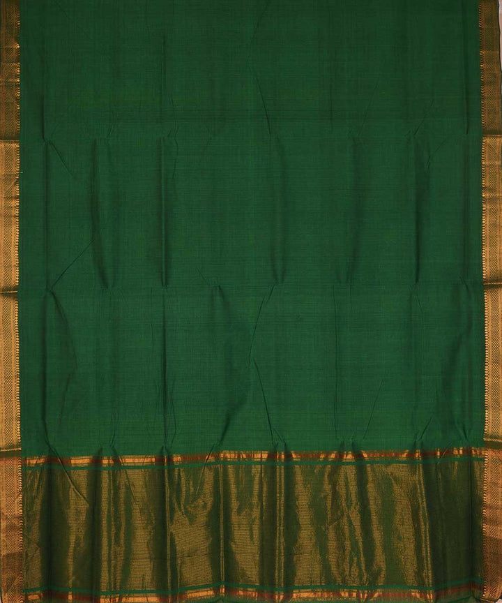 Dark green gold border cotton handwoven mangalagiri saree