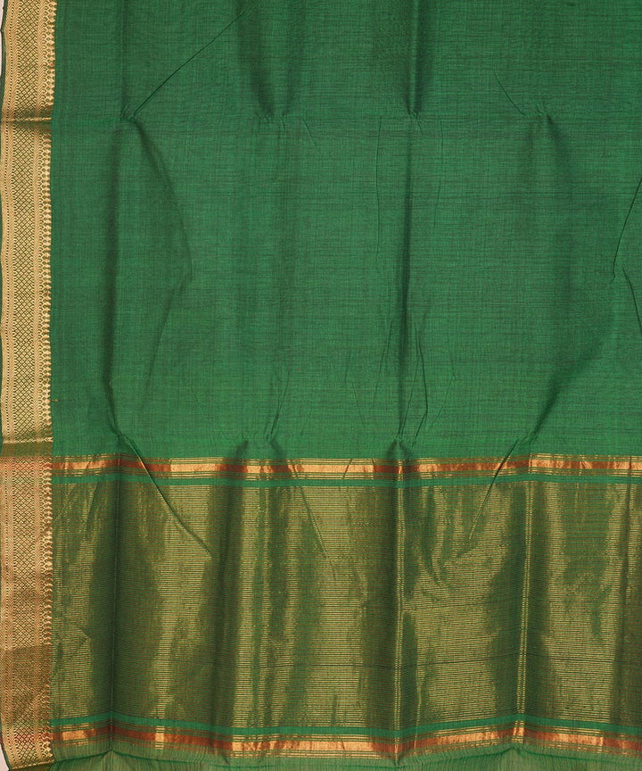 Dark green gold border cotton handwoven mangalagiri saree