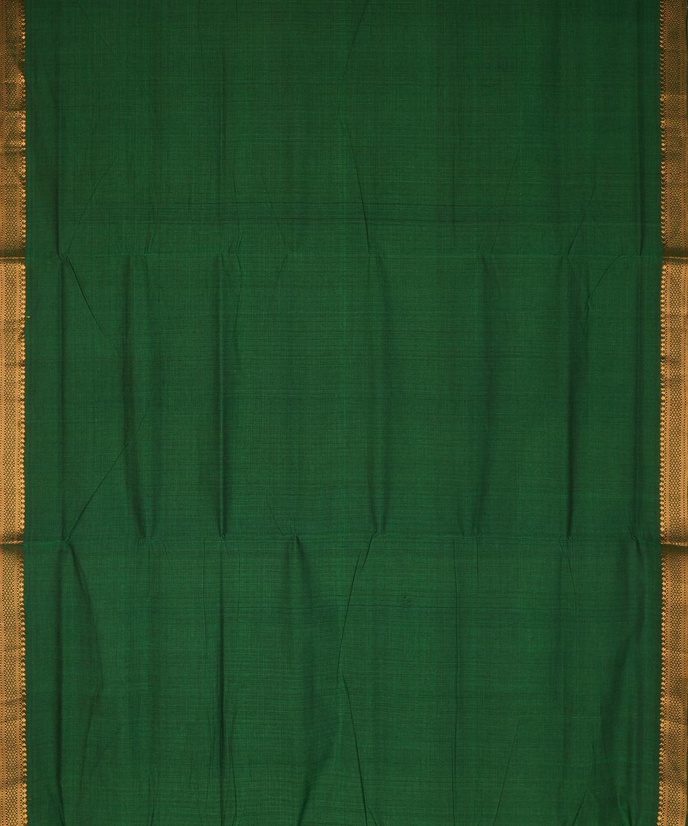 Dark green gold border cotton handwoven mangalagiri saree