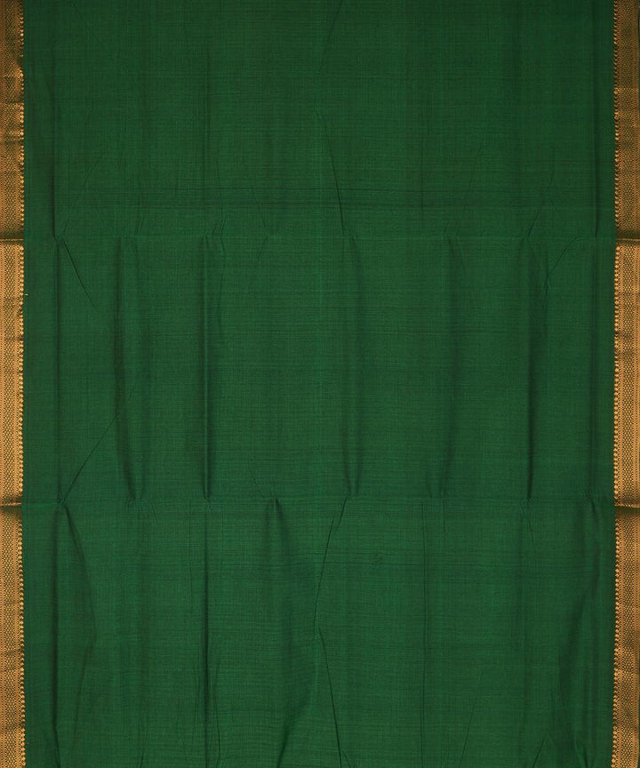 Dark green gold border cotton handwoven mangalagiri saree