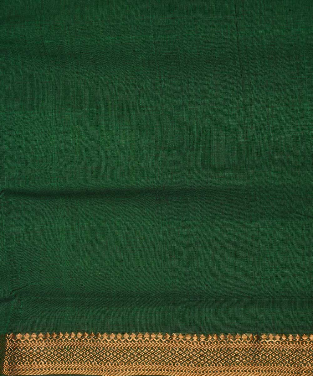 Dark green gold border cotton handwoven mangalagiri saree