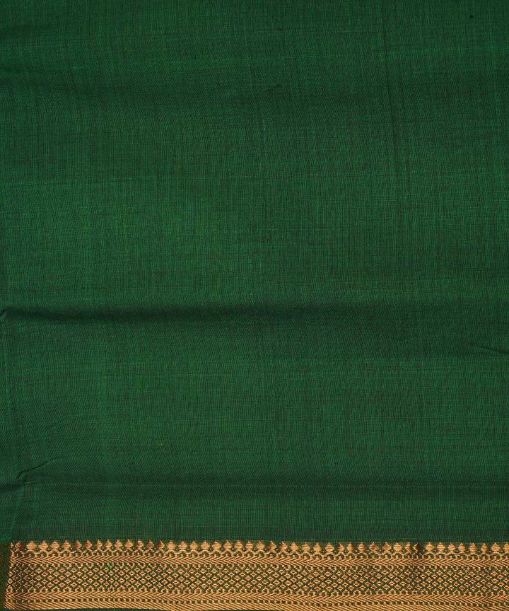 Dark green gold border cotton handwoven mangalagiri saree