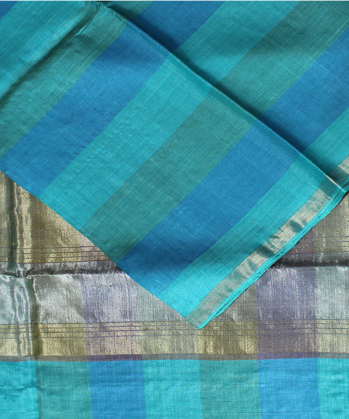 Cyan blue cyan green handwoven kosa tussar silk saree