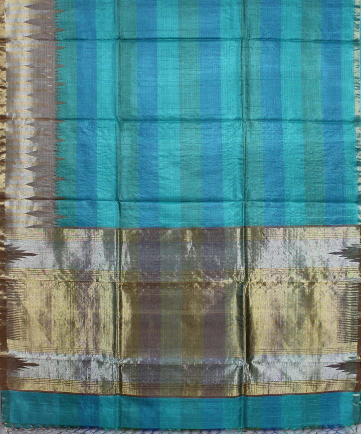Cyan blue cyan green handwoven kosa tussar silk saree