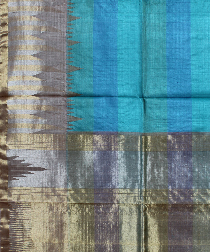 Cyan blue cyan green handwoven kosa tussar silk saree