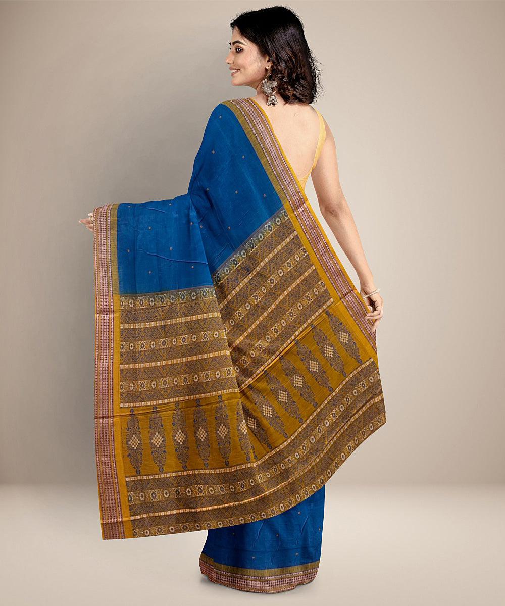 Sky blue yellow cotton handwoven bomkai saree