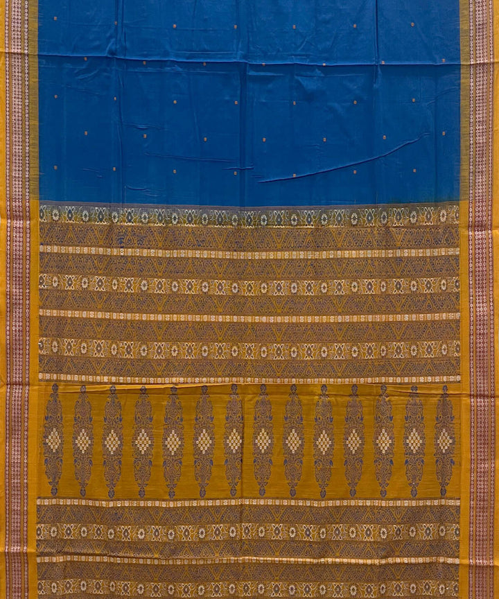 Sky blue yellow cotton handwoven bomkai saree