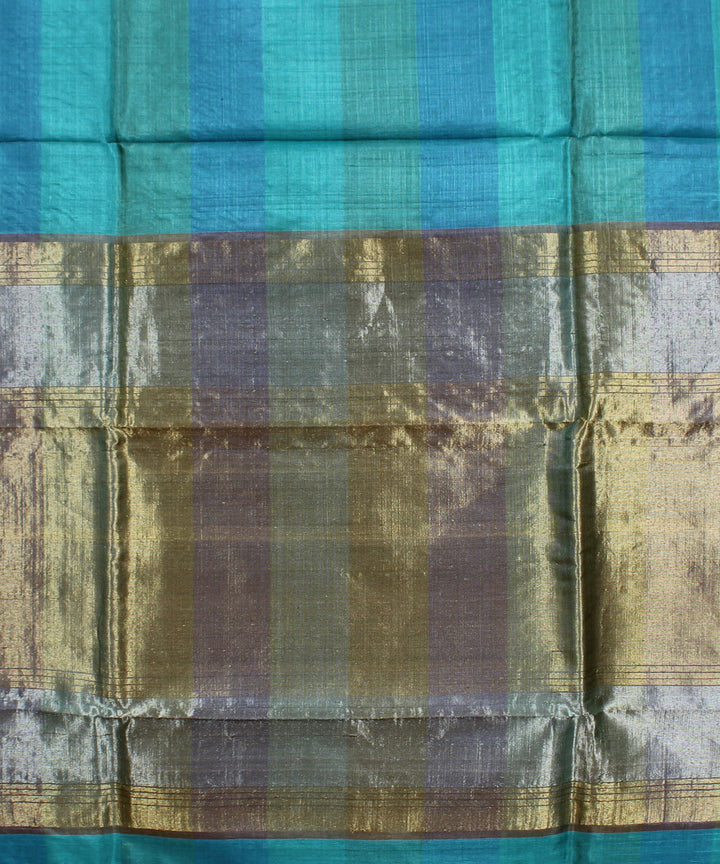 Cyan blue cyan green handwoven kosa tussar silk saree