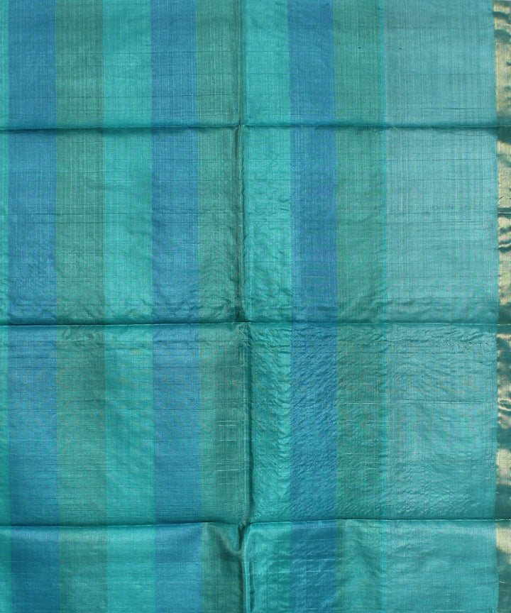 Cyan blue cyan green handwoven kosa tussar silk saree