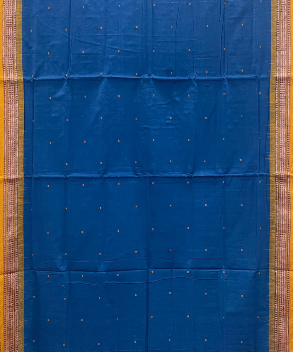 Sky blue yellow cotton handwoven bomkai saree