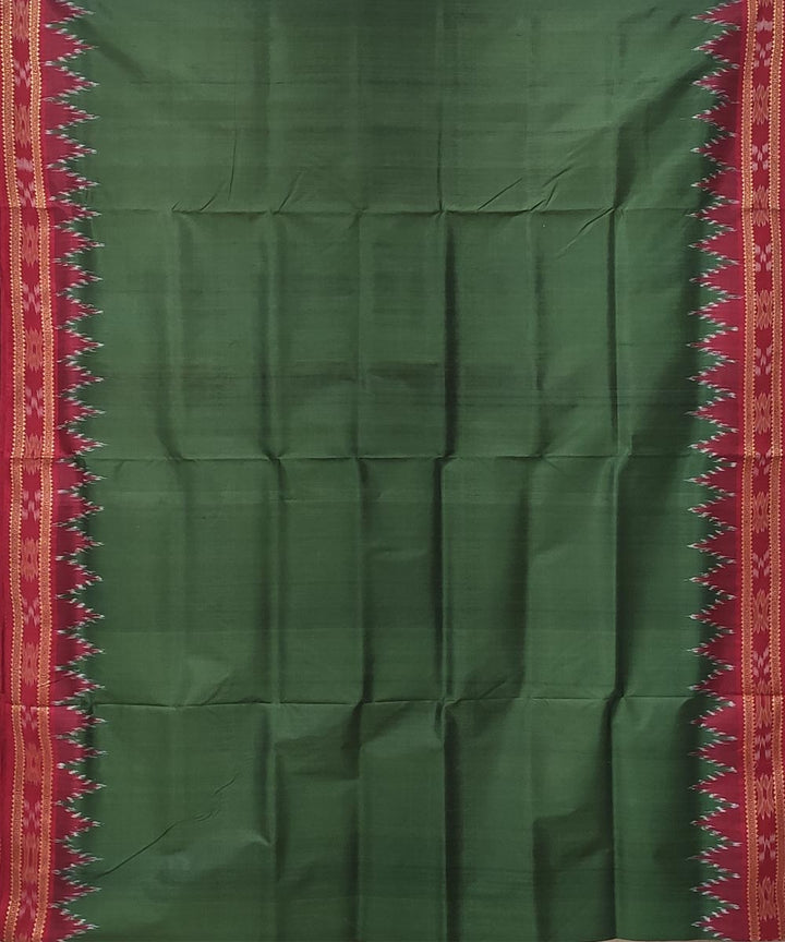 Olive green red handwoven kumbha border silk khandua saree