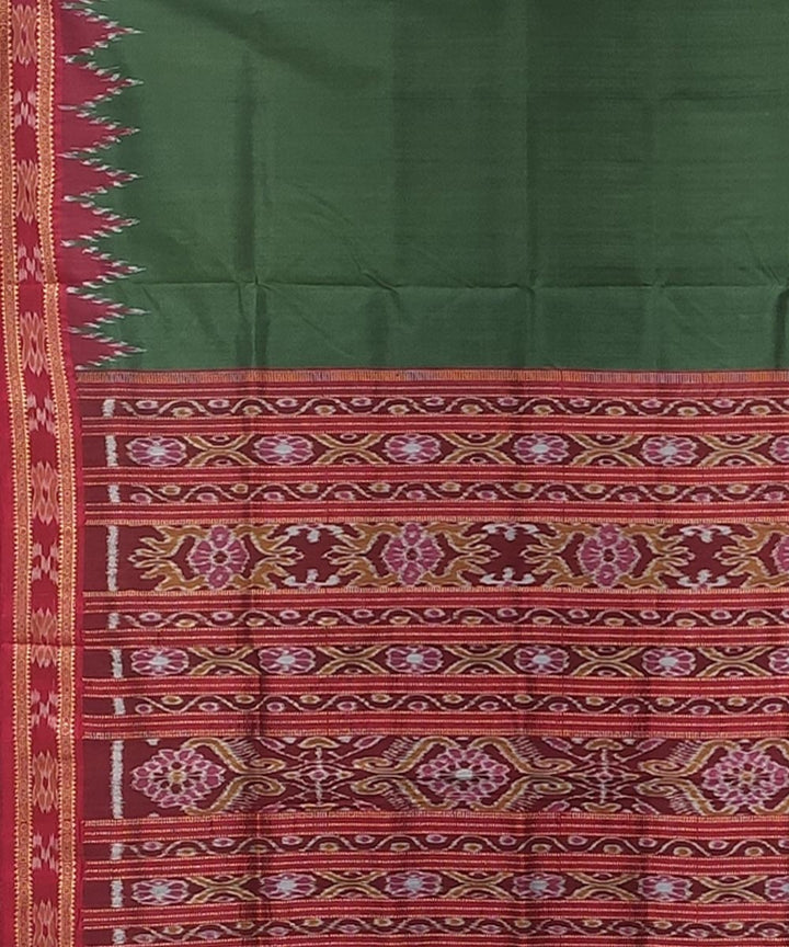 Olive green red handwoven kumbha border silk khandua saree