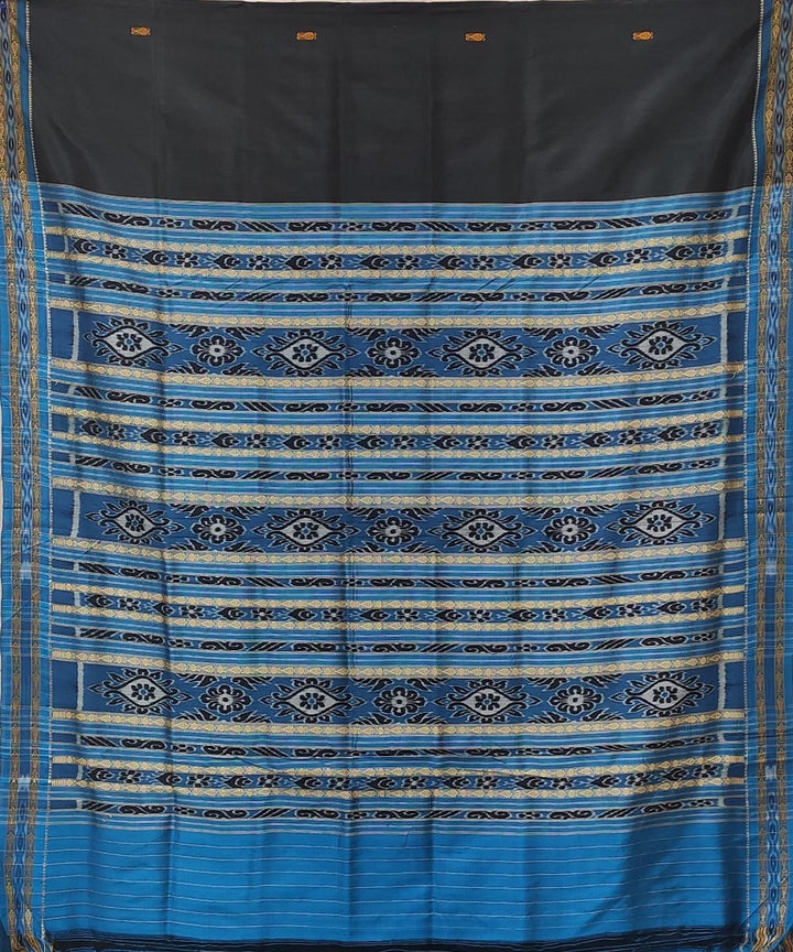 Black blue handwoven macha border butti silk khandua saree