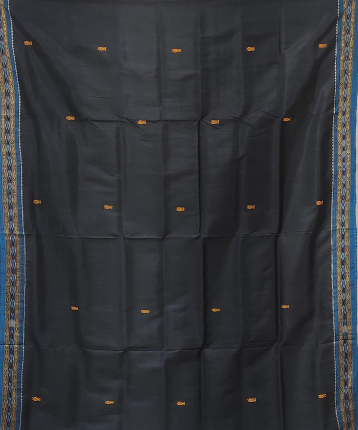 Black blue handwoven macha border butti silk khandua saree