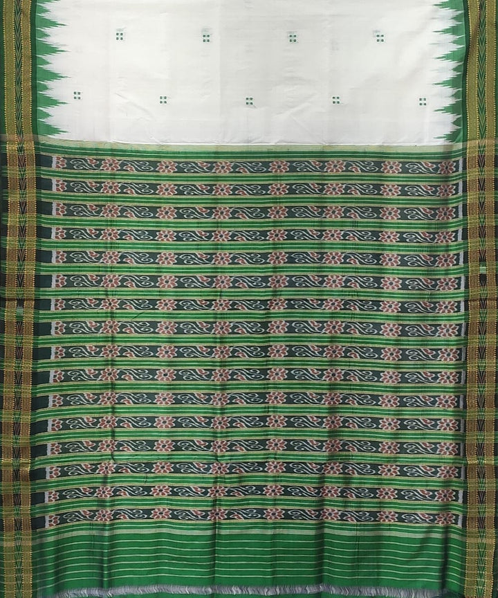 White green handwoven bandha border punja buti silk khandua saree