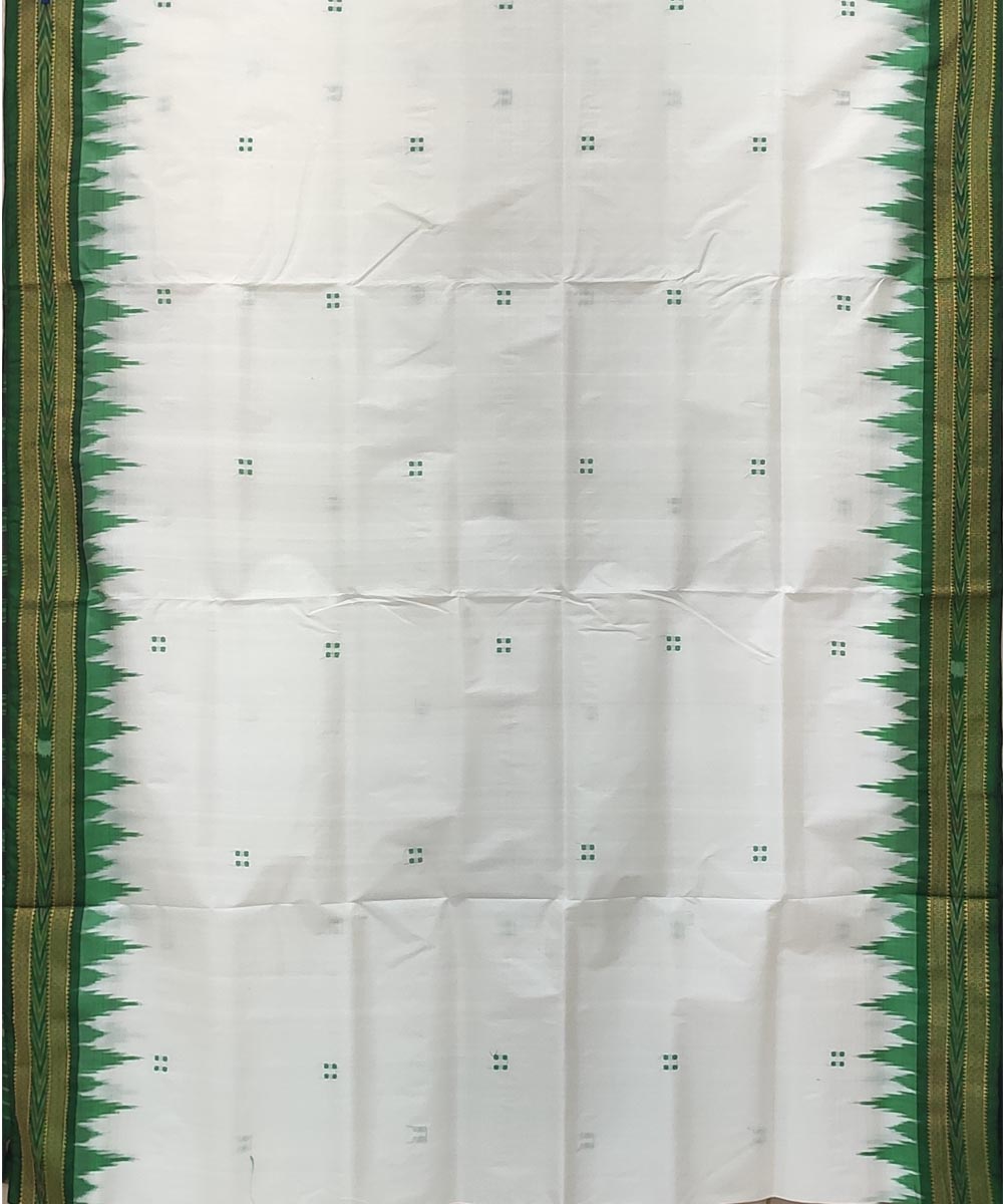 White green handwoven bandha border punja buti silk khandua saree
