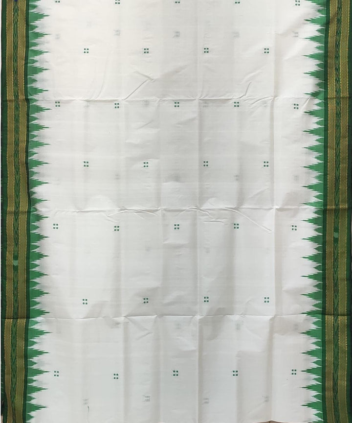 White green handwoven bandha border punja buti silk khandua saree